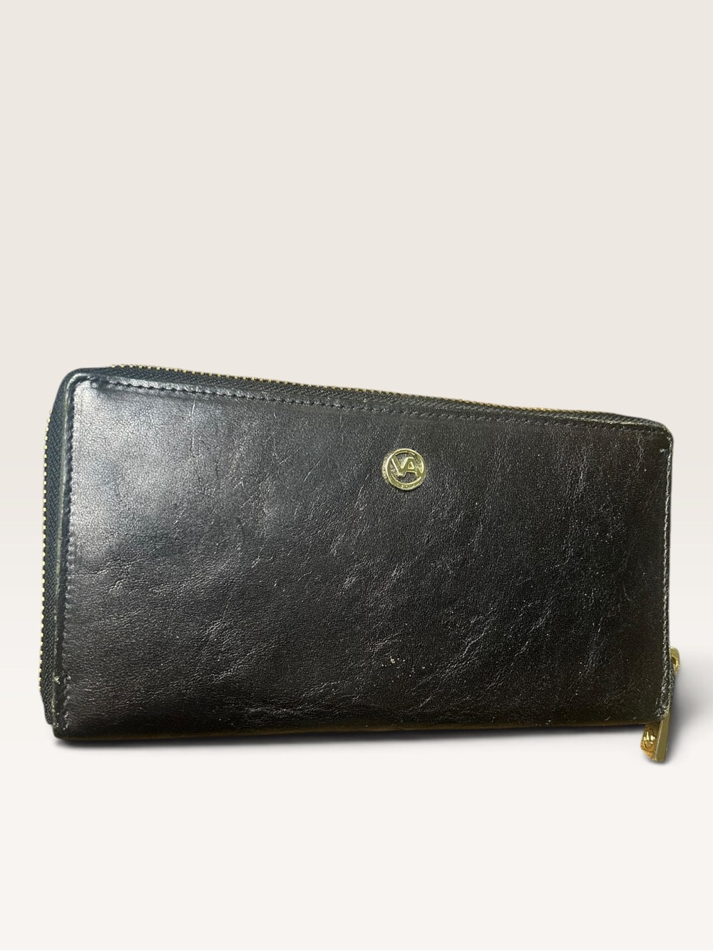 Black Leather Zip Around Wallet Made in Italy